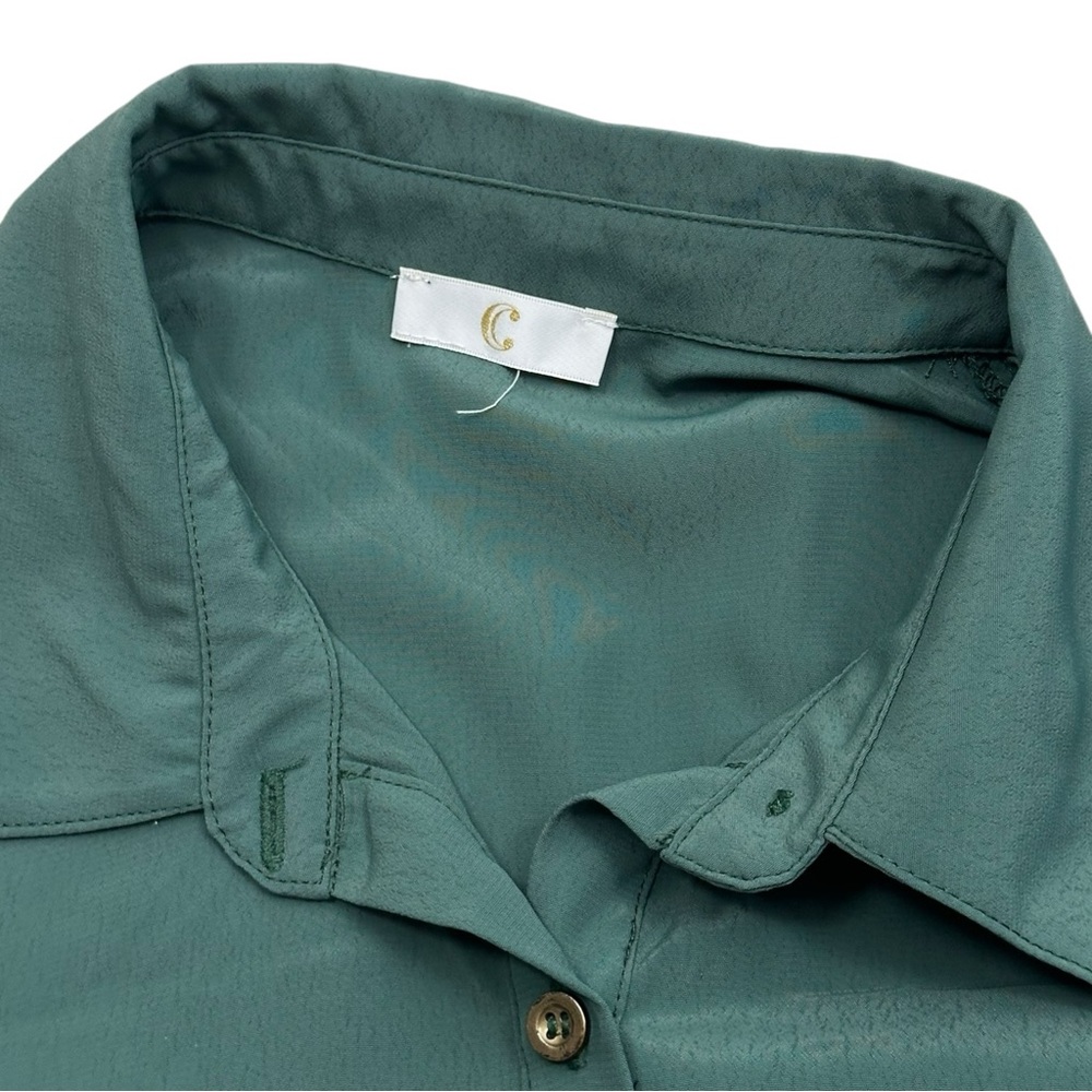 C Label Green Front Twist Button Up Womens Shirt Medium - Picture 3 of 6